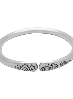 哑光开口实心复古文艺风刻字手镯