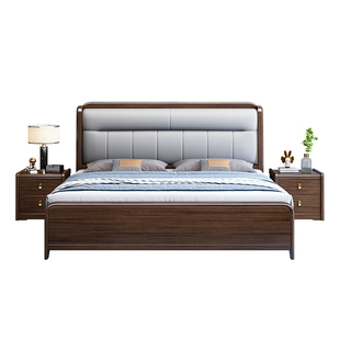 紫金檀木床1.8米双人软包真皮床卧室现代中式抽屉储物1.5m实木床