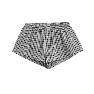 美式复古格子低腰短裤女夏季新款外穿显瘦松紧腰休闲居家阔腿热裤