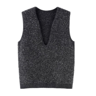 针织马甲女2026春装新款韩版女装深V领亮片百搭叠穿气质上衣背心