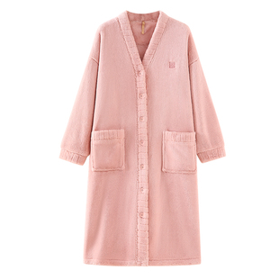 家乐芬睡袍女士睡衣浴袍秋冬款冬季长款法兰绒加厚加绒珊瑚绒冬天