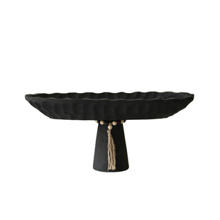 聞其 复古实木托盘黑色收纳桌面茶几客厅水果盘艺术中式高脚盘