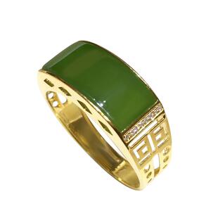 念玉珠宝和田玉戒指环天然碧玉戒指男女款18K金镶玉黄金镶嵌证书