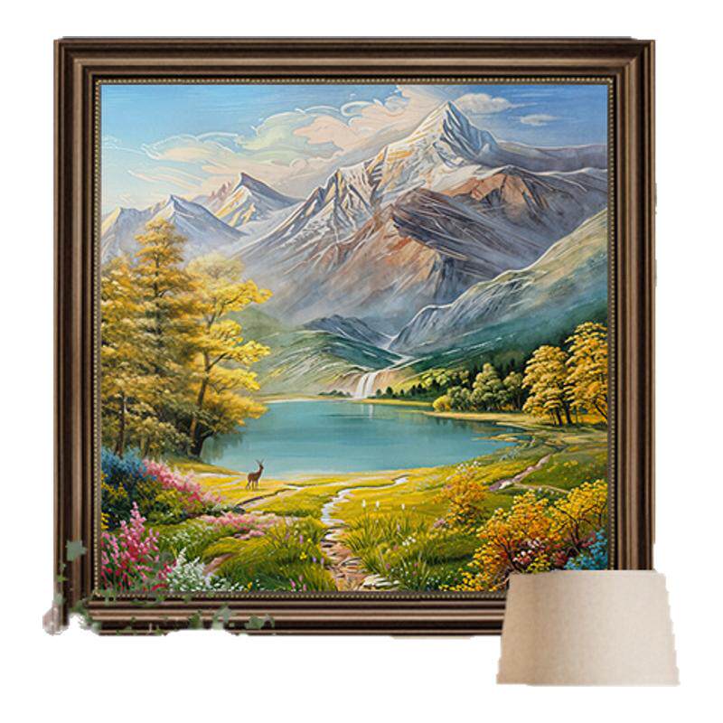 聚宝盆山水画靠山图客厅挂画流水生财风景油画餐厅玄关卧室装饰画