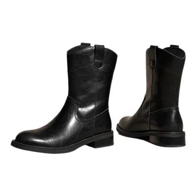 REEMOOR复古真皮中筒靴