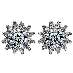 莫桑石钻石耳钉女纯银太阳花耳环耳饰新潮情人节女友礼物简约轻奢