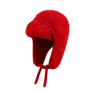新年红色毛绒雷锋帽子女冬季户外防风保暖护耳帽东北大头围滑雪帽