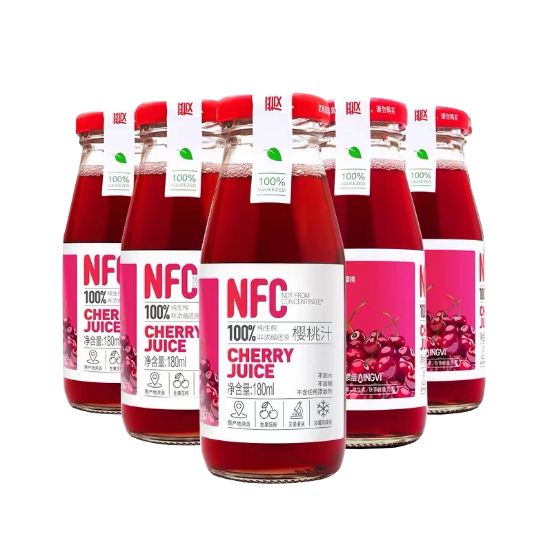 愛櫻維NFC純生榨新鮮大櫻桃汁車?yán)遄?00%0添加0脂肪180ML*6瓶裝