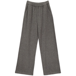 ENEY春秋仿羊绒针织裤子时髦气质卡其色坑条阔腿裤兔绒垂感直筒裤