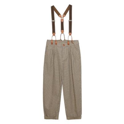 谜底格纹背带裤女春新款复古文艺风休闲直筒九分裤241MK0076