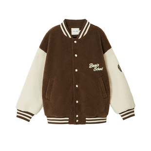 UGIZ 23年冬季新品韩版女装减龄撞色仿羊羔绒棒球服短外套UDUG922