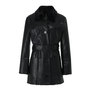 允仔同款Notyourrose法式翻领中长皮毛一体皮衣外套老钱巴恩风女