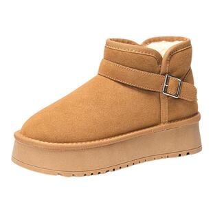 依思Q厚底雪地靴女款2026新款冬季女鞋加绒毛毛鞋子真皮雪地棉鞋