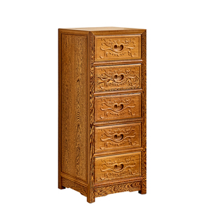 鸡翅木五斗柜雕花中式收纳柜储物柜全实木角柜边柜红木多抽屉立柜