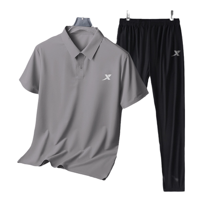 翻领休闲运动套装特步男