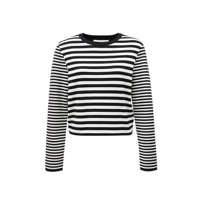 tq区绫致CoutureMade针织衫女秋冬直身圆领条纹拼接休闲