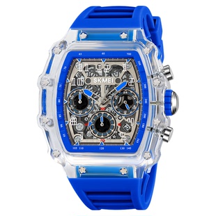 时刻美外贸手表个性酒桶形石英表时尚透明男表防水腕表watch男士