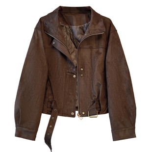 美拉德棕咖色立领麂皮加棉外套女夹棉2025初冬装新款加厚二棉夹克