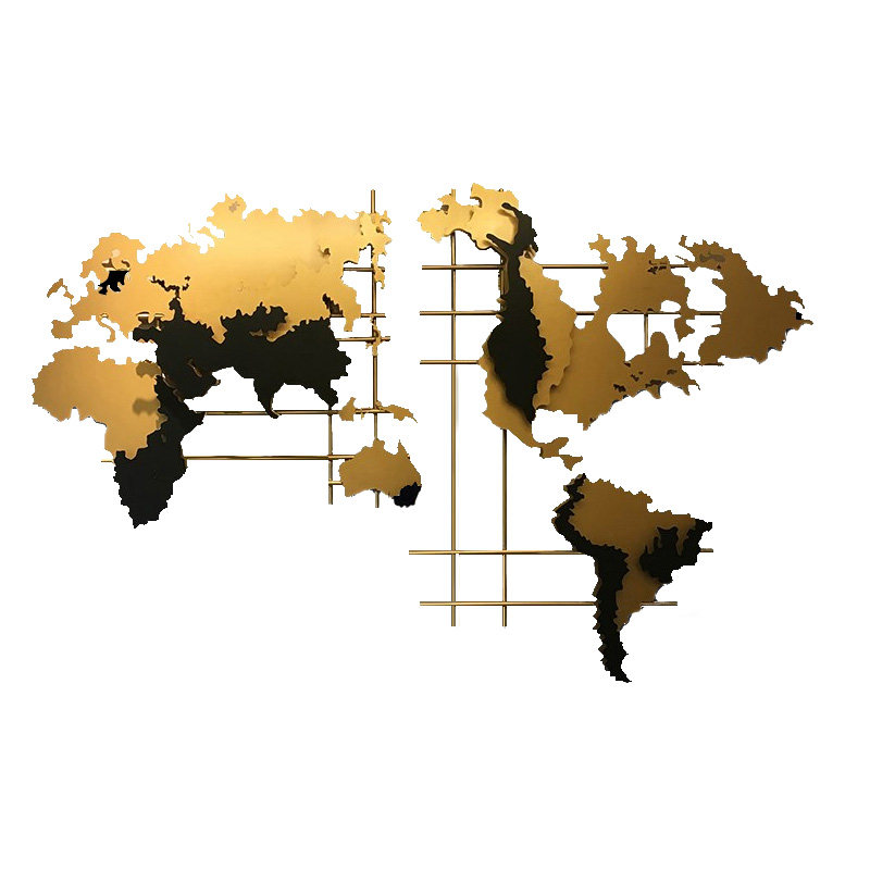 北欧风金色世界地图装修工艺壁饰