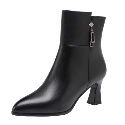 红蜻蜓女高跟鞋短靴真皮皮靴