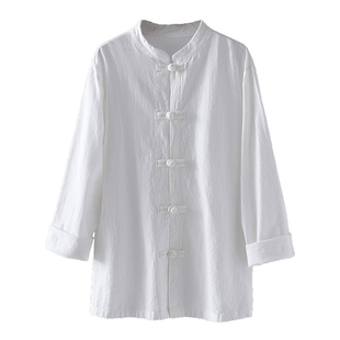 棉麻上衣2025新款中国风复古盘扣茶服衬衫打坐禅修女式练功太极服