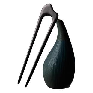 加长u型双钗发簪女新中式高级感簪子古风绿檀木发钗简约送女朋友