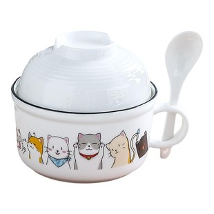 陶瓷泡面碗带盖碗学生宿舍单个大号方便面碗餐具碗筷套装可微波炉