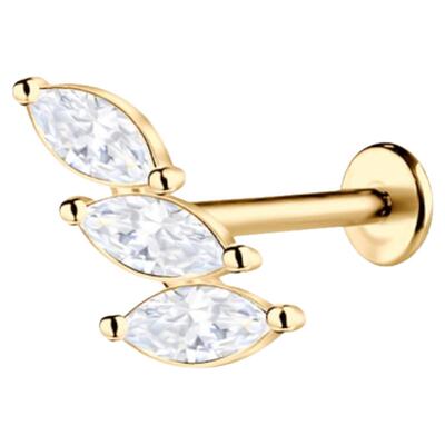 纯钛杆三叶锆石平底耳钉不硌耳