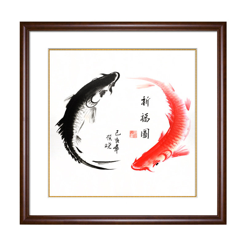 手绘真迹双鱼图入户玄关花鸟画