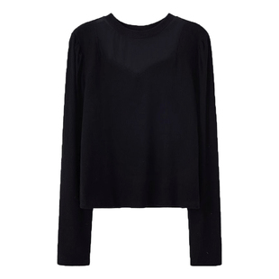 大码半高领毛衣女胖mm网纱拼接上衣内搭洋气针织打底衫胖妹妹秋冬