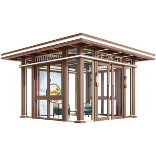 户外阳光房花园玻璃房茶室遮阳隔热吊顶定制新中式铝合金四角凉亭