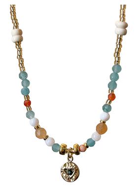 彩色拼接圆珠吊坠项链高级感轻奢