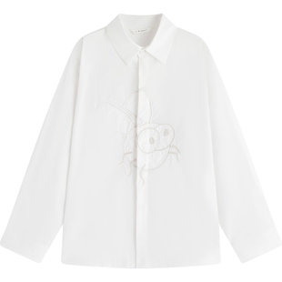 broadcute播童装原创设计童趣昆虫刺绣全棉白色衬衫KBQ3C442