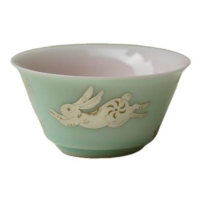 梵汝错金银彩玉兔若深杯精致小茶杯景德镇小清新功夫茶杯茶具单杯
