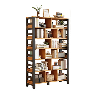 格子书架落地置物架网红书柜储物柜一体靠墙家用儿童客厅隔断钢制