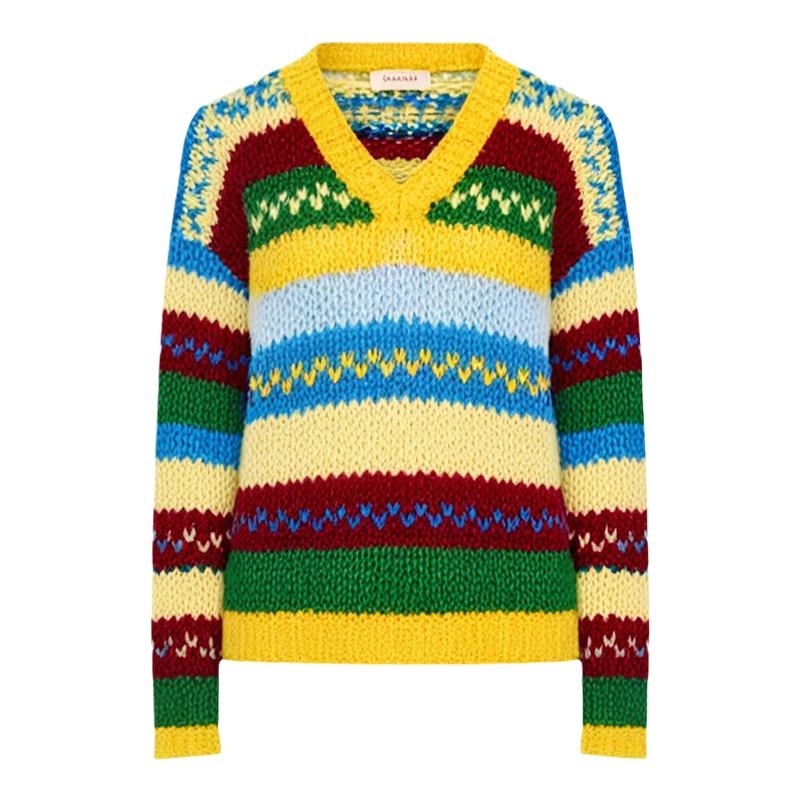 CLOUDSEASON条纹间色毛衣春秋2025新款小个子慵懒风条纹加厚上衣