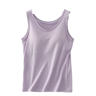 带胸垫螺纹冰丝背心免文胸女夏季凉爽吊带罩杯一体内衣瑜伽打底衫