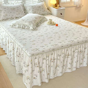 公主风纯棉床裙式 床罩单件1米8床防滑蕾丝花边床套2m春夏全棉床裙