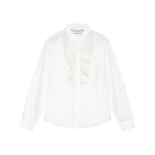 三所vintage 70S布尔乔亚风天丝立领木耳领精致压褶法式复古衬衫