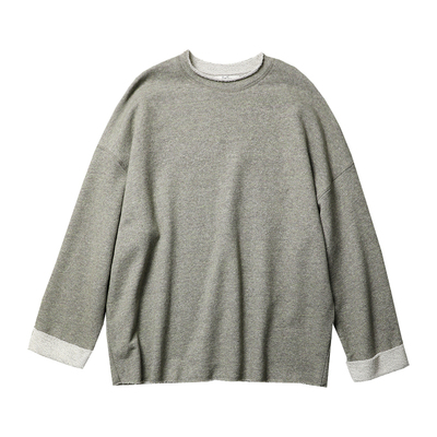 TANG TOWN自制 羊毛棉天丝混纺空气毛圈随性卷边圆领廓形针织卫衣