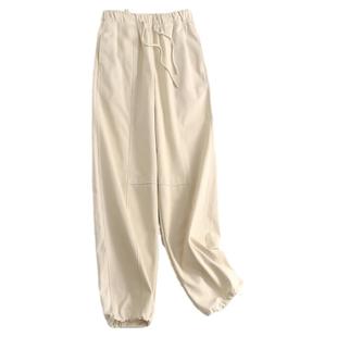 纯色加厚防风防水松紧腰束口裤工装裤百搭降落伞裤女裤休闲裤H756