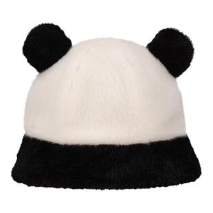 AJIDOU阿吉豆熊猫抱抱系列可爱萌趣女款渔夫帽动物帽子秋冬保暖