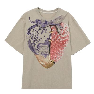 谜底T恤短袖女2025夏新品复古可露丽风印花H型中长上衣252MT0532