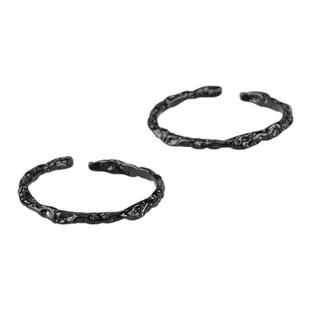 皮肤游戏暗黑色/925纯银小众锡纸肌理素圈男女开口组合戒指