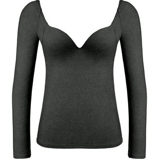 宝诗嫣女士德绒自发热无痕保暖内衣冬加绒内搭带胸垫打底秋衣上衣