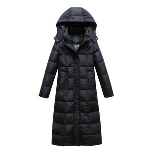 2025冬装新款超长款羽绒服女长过膝可脱卸帽保暖修身大码中长外套