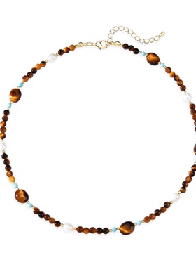 天然石虎眼珍珠串珠项链女高级感