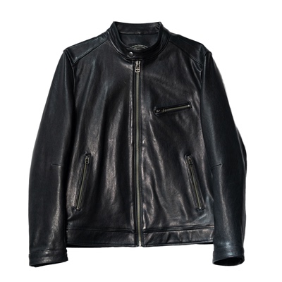 特叔机车款山羊皮夹克拉链皮衣