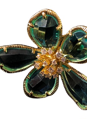 中古风花朵开口戒指镀金镶锆石高级感指环小众宴会饰品女