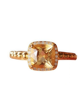 天然巴西黄水晶复古纯银戒指女